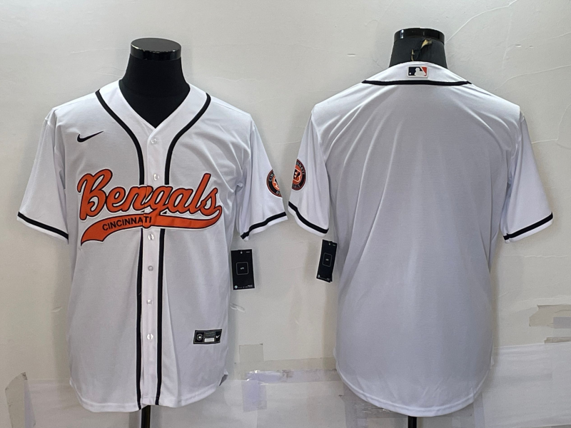 Cincinnati Bengals Blank White With Patch Cool Base Stitched Baseball Jersey