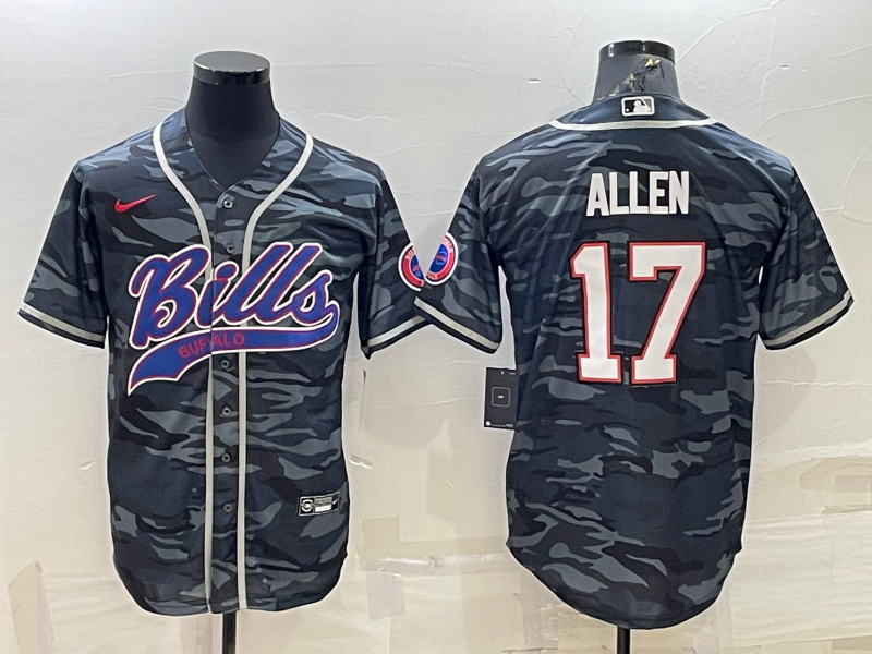 Buffalo Bills Blank #17 Josh Allen Grey Navy Camo With Patch Cool Base Stitched Baseball Jersey