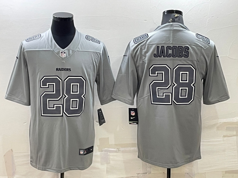 Las Vegas Raiders #28 Josh Jacobs Grey Atmosphere Fashion Stitched Jersey