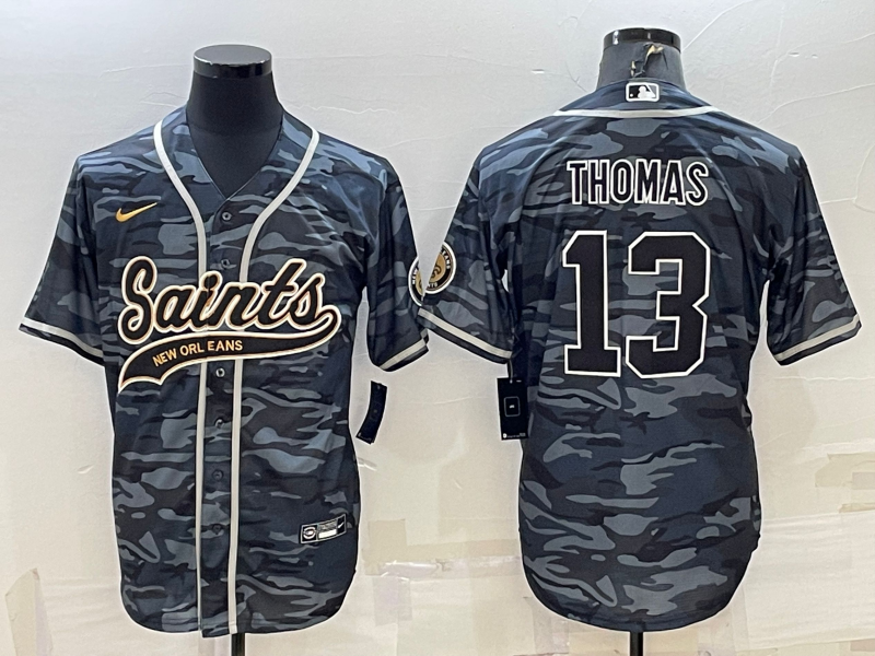 New Orleans Saints #13 Michael Thomas Grey Camo With Patch Cool Base Stitched Baseball Jersey