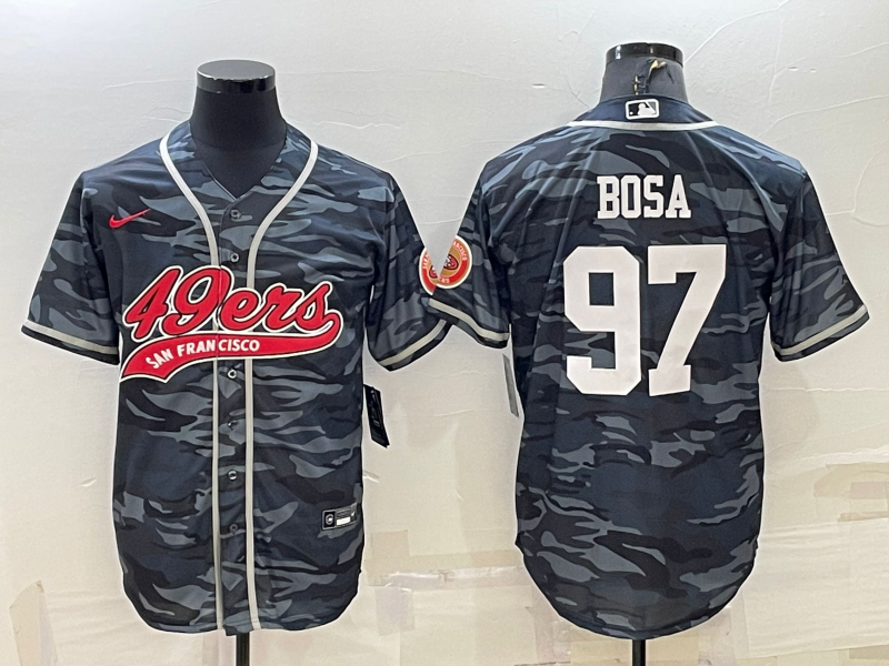 San Francisco 49ers #97 Bosa White Name Grey Camo With Patch Cool Base Stitched Baseball Jersey