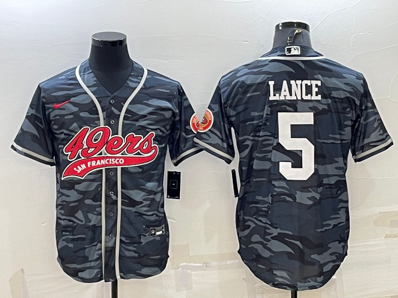 San Francisco 49ers #5 Trey Lance White Name Grey Camo With Patch Cool Base Stitched Baseball Jersey