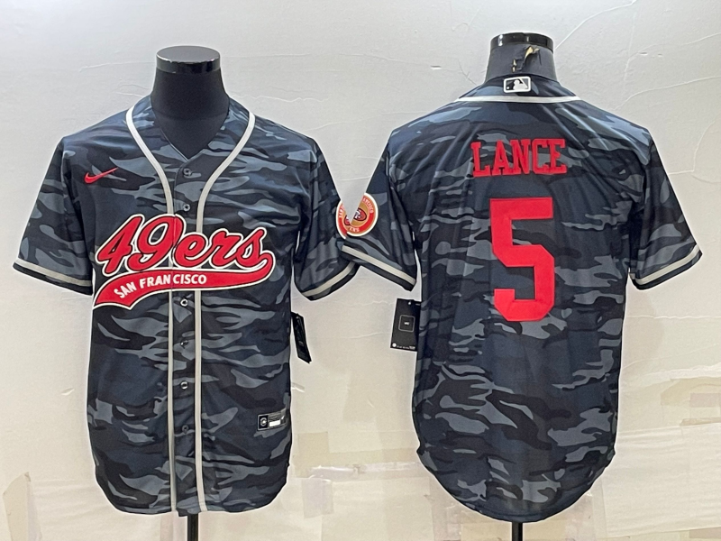 San Francisco 49ers #5 Trey Lance Grey Camo With Patch Cool Base Stitched Baseball Jersey