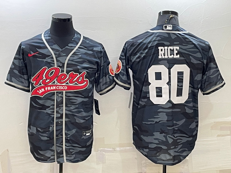 San Francisco 49ers #80 Jerry Rice White Name Grey Camo With Patch Cool Base Stitched Baseball Jerse