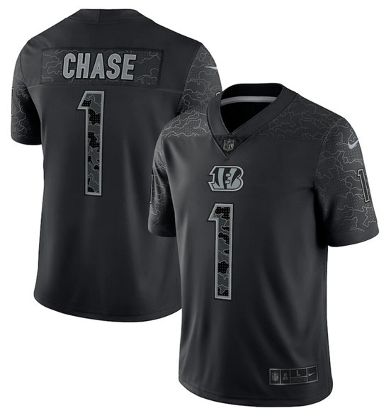 Cincinnati Bengals #1 Ja'Marr Chase Reflective Limited Stitched Jersey - Click Image to Close