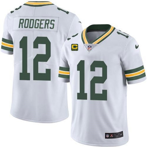 Green Bay Packers #12 Aaron Rodgers White With 4-star C Patch Vapor Untouchable Stitched NFL Limited
