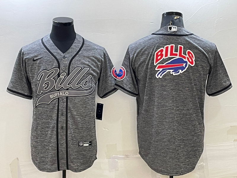 Buffalo Bills Grey Team Big Logo With Patch Cool Base Stitched Baseball Jersey