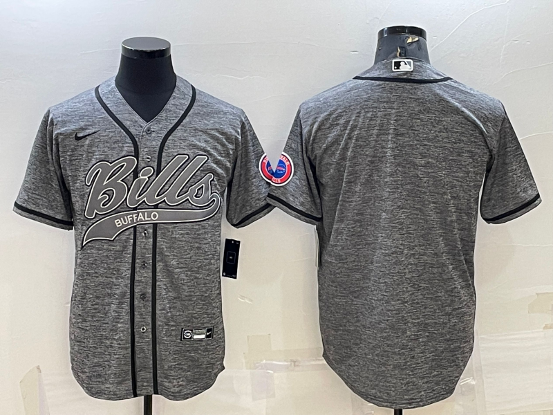 Buffalo Bills Blank Grey With Patch Cool Base Stitched Baseball Jersey