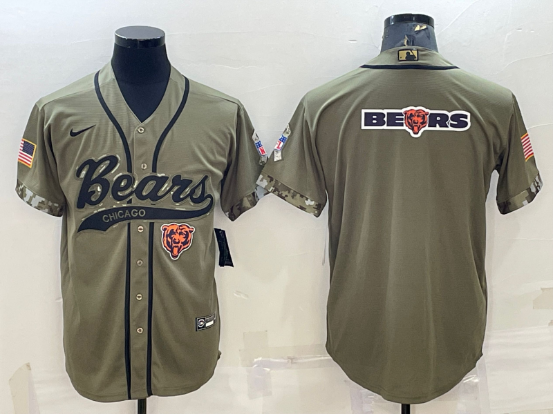 Chicago Bears Olive Salute to Service Team Big Logo Cool Base Stitched Baseball Jersey