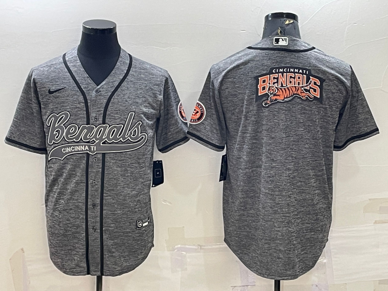 Cincinnati Bengals Grey Gridiron Team Big Logo Cool Base Stitched Baseball Jersey