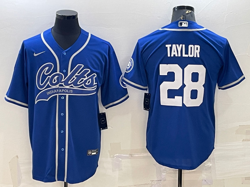 Indianapolis Colts #28 Jonathan Taylor Blue With Patch Cool Base Stitched Baseball Jersey