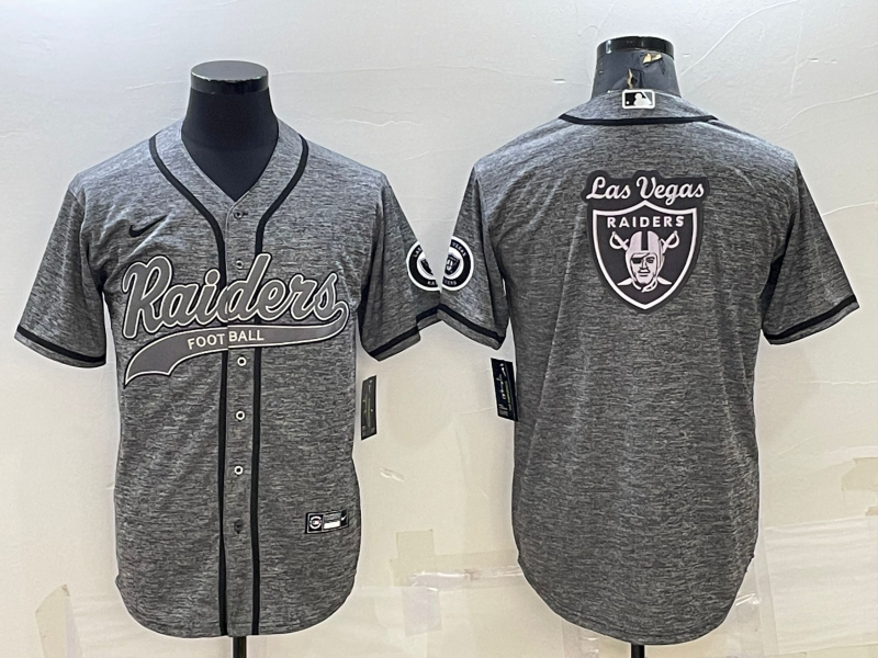 Las Vegas Raiders Grey Team Big Logo With Patch Cool Base Stitched Baseball Jersey