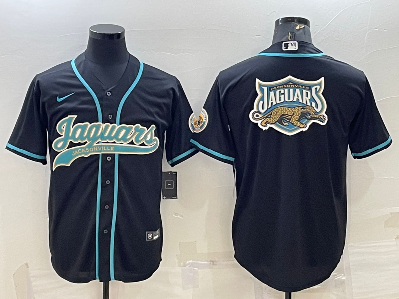 Jacksonville Jaguars Black Team Big Logo With Patch Cool Base Stitched Baseball Jersey