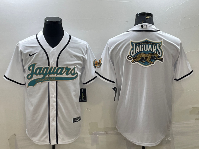 Jacksonville Jaguars White Team Big Logo With Patch Cool Base Stitched Baseball Jersey