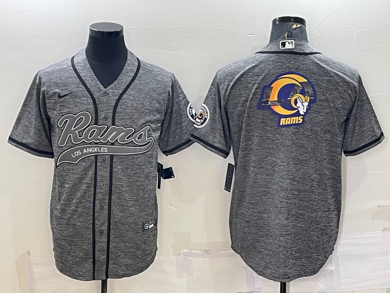 Los Angeles Rams Grey Gridiron Team Big Logo Cool Base Stitched Baseball Jersey