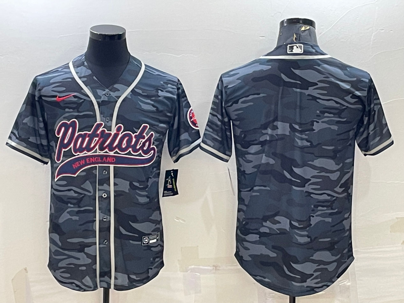 New England Patriots Blank Grey Camo With Patch Cool Base Stitched Baseball Jersey