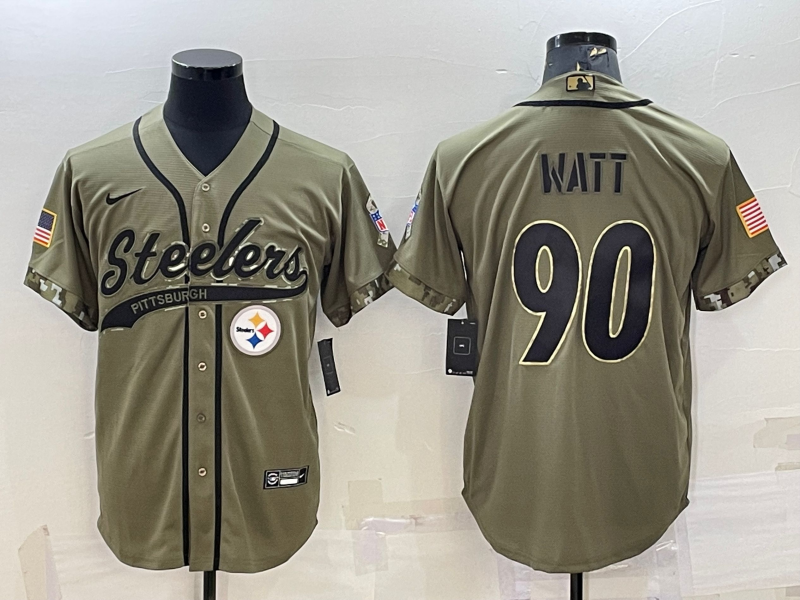 Pittsburgh Steelers #90 TJ Watt Olive 2022 Salute to Service Cool Base Stitched Baseball Jersey