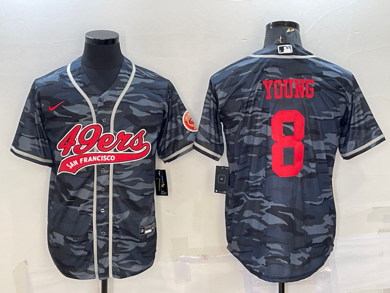 San Francisco 49ers #8 Steve Young Grey Camo With Patch Cool Base Stitched Baseball Jersey