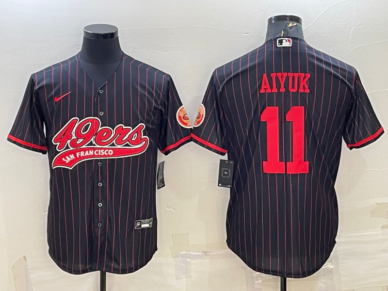San Francisco 49ers #11 Brandon Aiyuk Black Pinstripe With Patch Cool Base Stitched Baseball Jersey