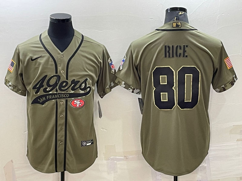 San Francisco 49ers #80 Jerry Rice 2022 Olive Salute to Service Cool Base Stitched Baseball Jersey