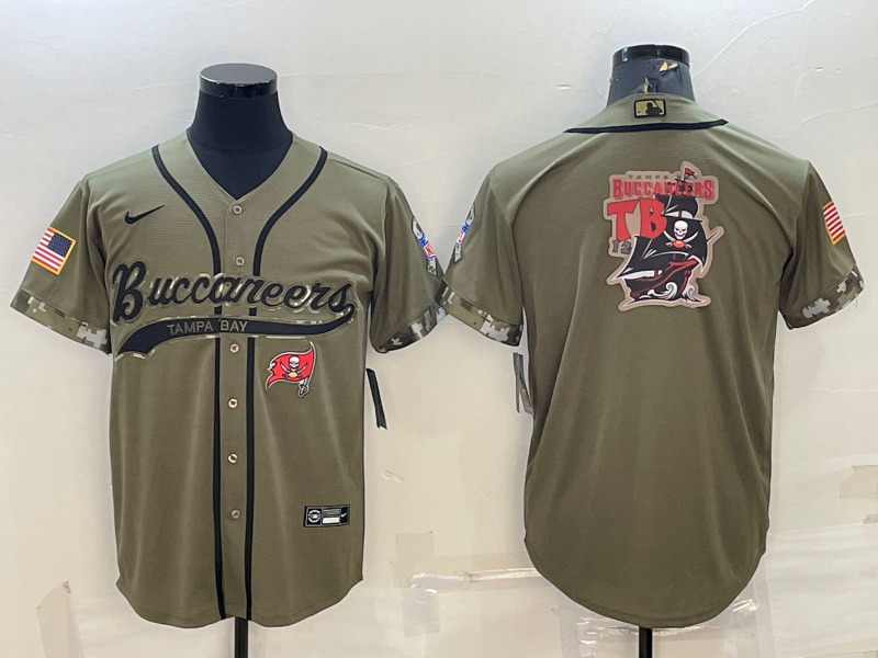 Tampa Bay Buccaneers Olive Salute to Service Team Big Logo Cool Base Stitched Baseball Jersey