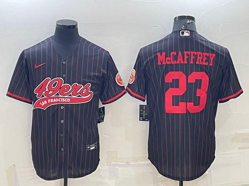 San Francisco 49ers #23 Christian McCaffrey Black With Patch Cool Base Stitched Baseball Jersey