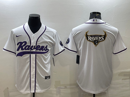 Baltimore Ravens White Team Big Logo With Patch Cool Base Stitched Baseball Jersey