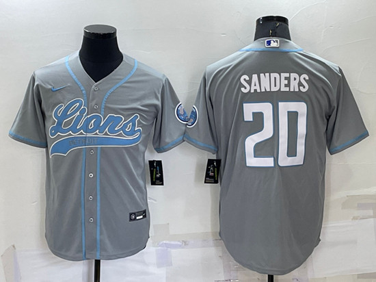 Detroit Lions #20 Barry Sanders Gray Cool Base Stitched Baseball Jersey