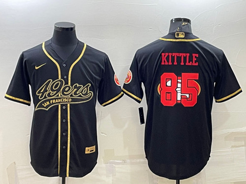 San Francisco 49ers #85 George Kittle Black Gold Team Big Logo With Patch Cool Base Stitched Basebal