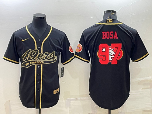 San Francisco 49ers #97 Nick Bosa Black Gold Team Big Logo With Patch Cool Base Stitched Baseball Je