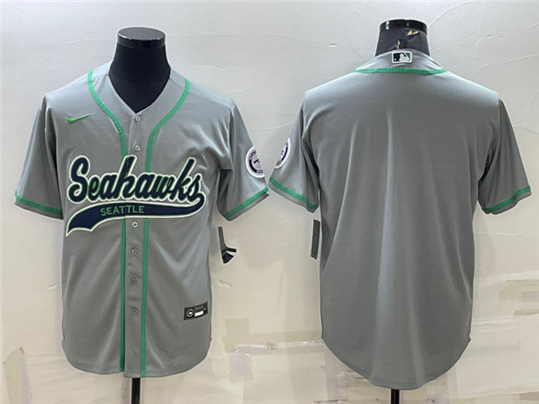 Seattle Seahawks Gray With Patch Cool Base Stitched Baseball Jersey