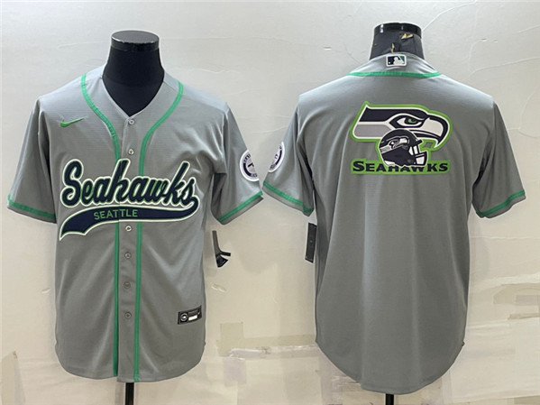 Seattle Seahawks Gray Team Big Logo With Patch Cool Base Stitched Baseball Jersey