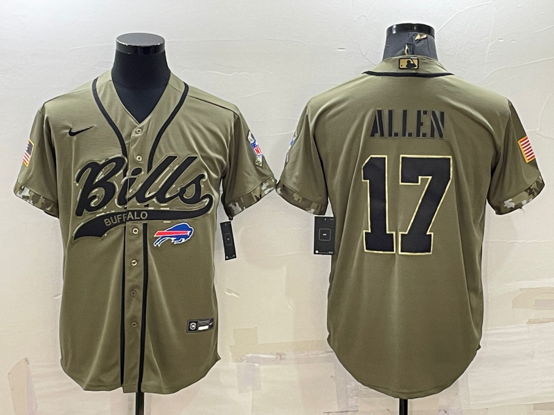 Buffalo Bills #17 Josh Allen 2022 Olive Salute to Service Cool Base Stitched Baseball Jersey