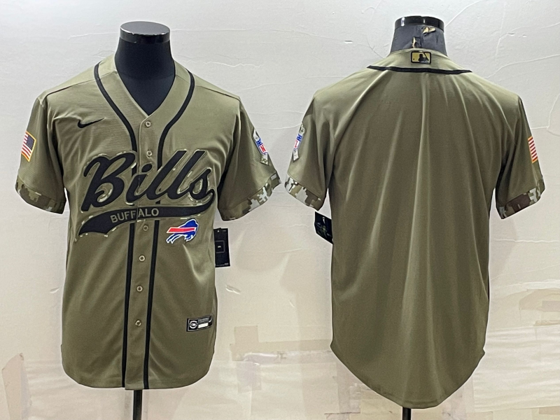Buffalo Bills Blank Olive Salute to Service Cool Base Stitched Baseball Jersey