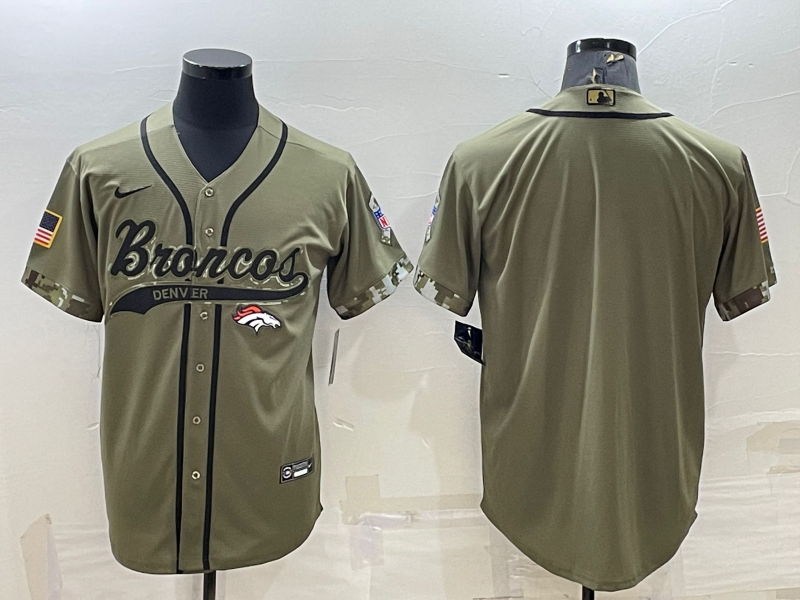 Denver Broncos Blank Olive Salute to Service Cool Base Stitched Baseball Jersey