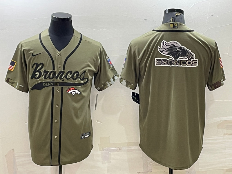 Denver Broncos Olive Salute to Service Team Big Logo Cool Base Stitched Baseball Jersey