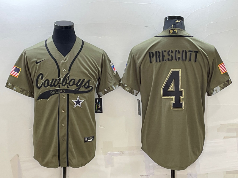 Dallas Cowboys #4 Dak Prescott 2022 Olive Salute to Service Cool Base Stitched Baseball Jersey