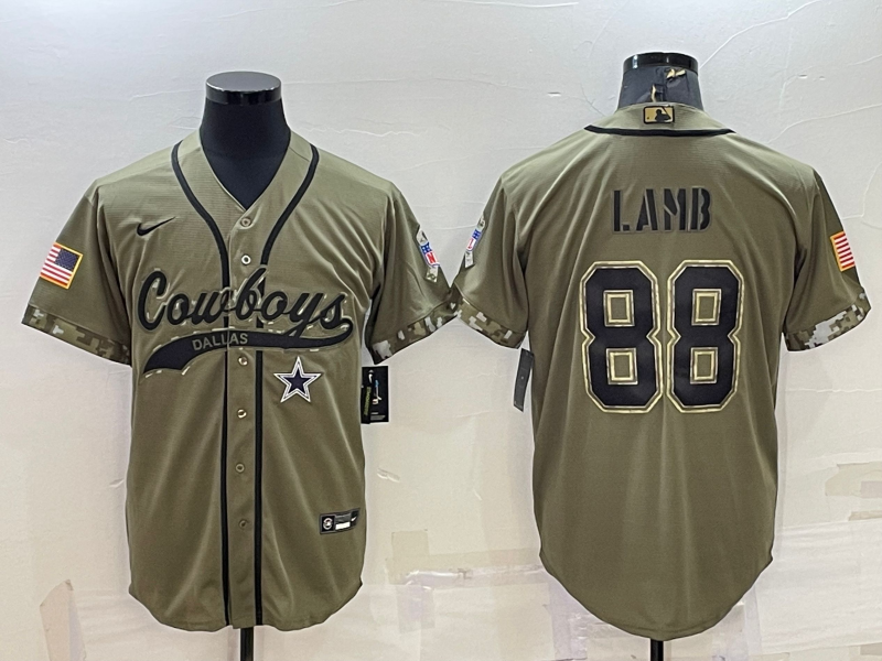 Dallas Cowboys #88 CeeDee Lamb 2022 Olive Salute to Service Cool Base Stitched Baseball Jersey