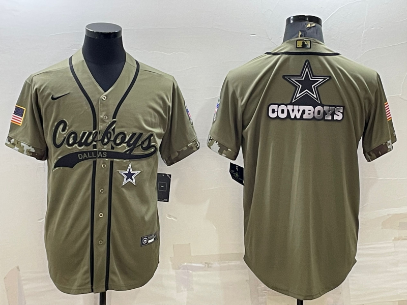 Dallas Cowboys Olive Salute to Service Team Big Logo Cool Base Stitched Baseball Jersey