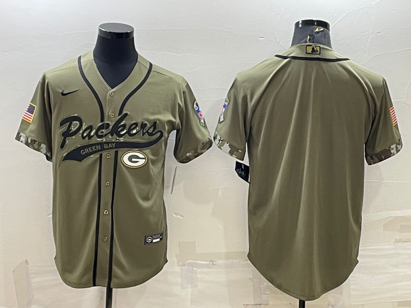 Green Bay Packers Blank Olive Salute to Service Cool Base Stitched Baseball Jersey