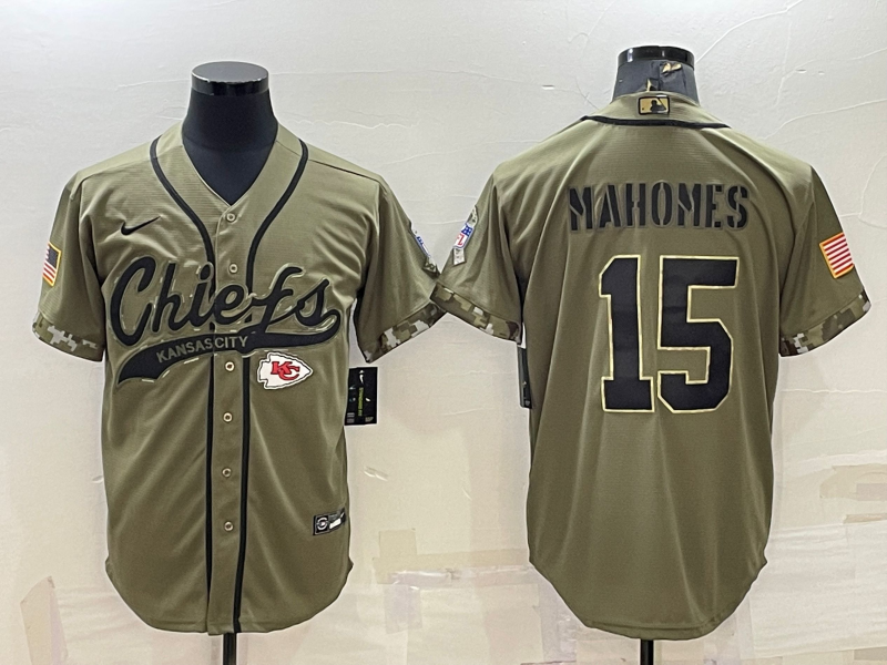 Kansas City Chiefs #15 Patrick Mahomes 2022 Olive Salute to Service Cool Base Stitched Baseball Jers