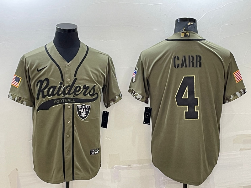 Las Vegas Raiders #4 Derek Carr 2022 Olive Salute to Service Cool Base Stitched Baseball Jersey