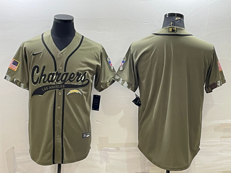 Los Angeles Chargers Blank Olive Salute to Service Cool Base Stitched Baseball Jersey