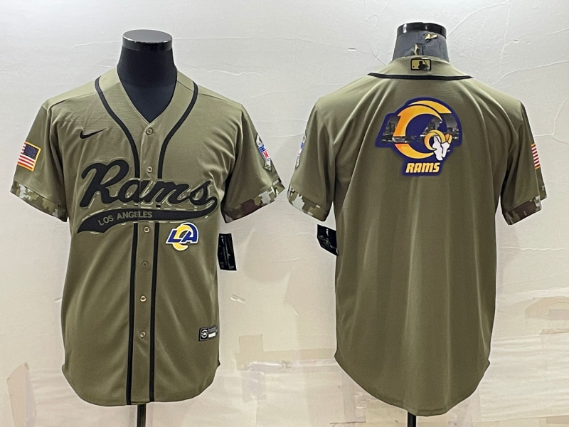 Los Angeles Rams Olive Salute to Service Team Big Logo Cool Base Stitched Baseball Jersey