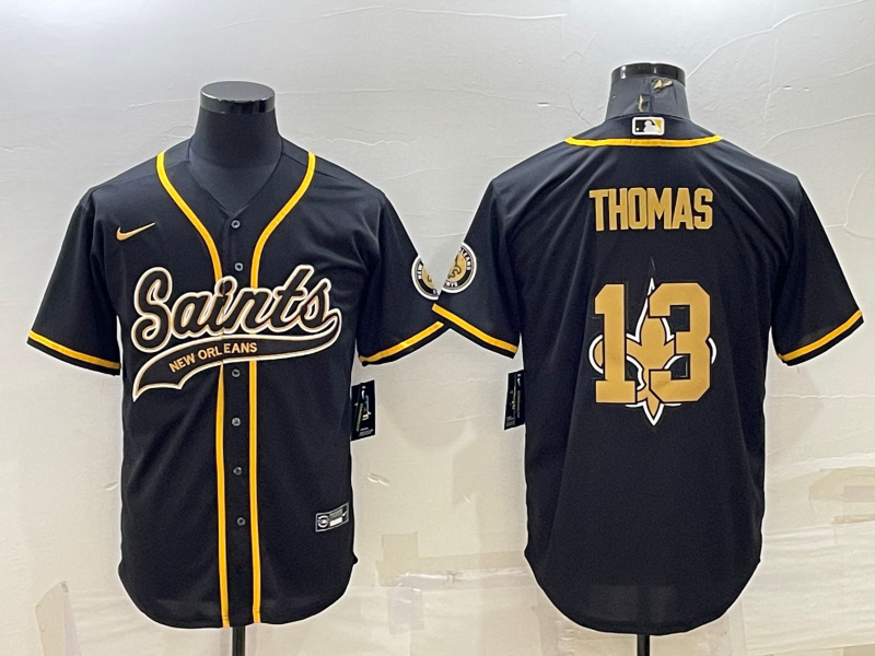 New Orleans Saints #13 Michael Thomas Black Team Big Logo With Patch Cool Base Stitched Baseball Jer