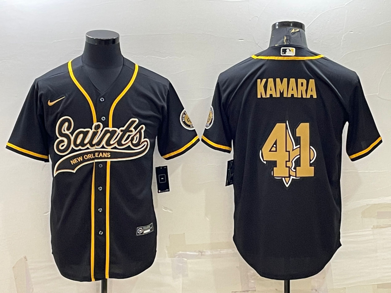 New Orleans Saints #41 Alvin Kamara Black Team Big Logo With Patch Cool Base Stitched Baseball Jerse