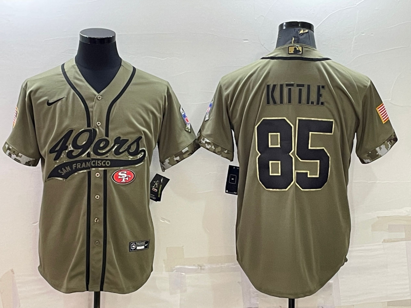 San Francisco 49ers #85 George Kittle 2022 Olive Salute to Service Cool Base Stitched Baseball Jerse