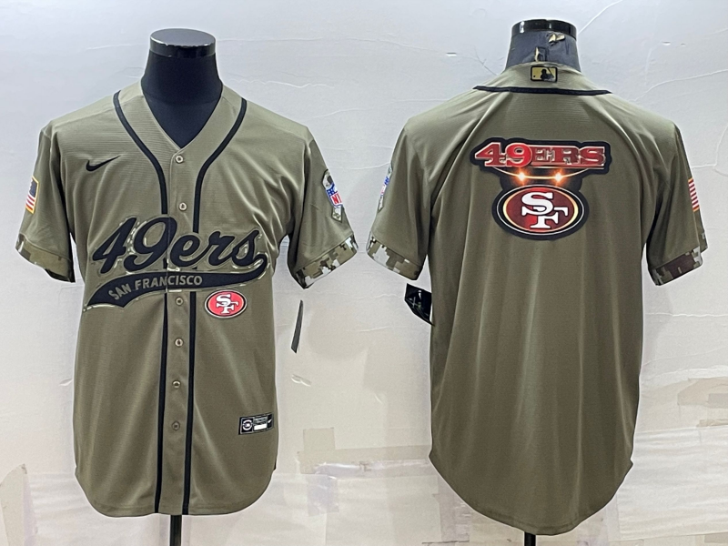 San Francisco 49ers Olive Salute to Service Team Big Logo Cool Base Stitched Baseball Jersey