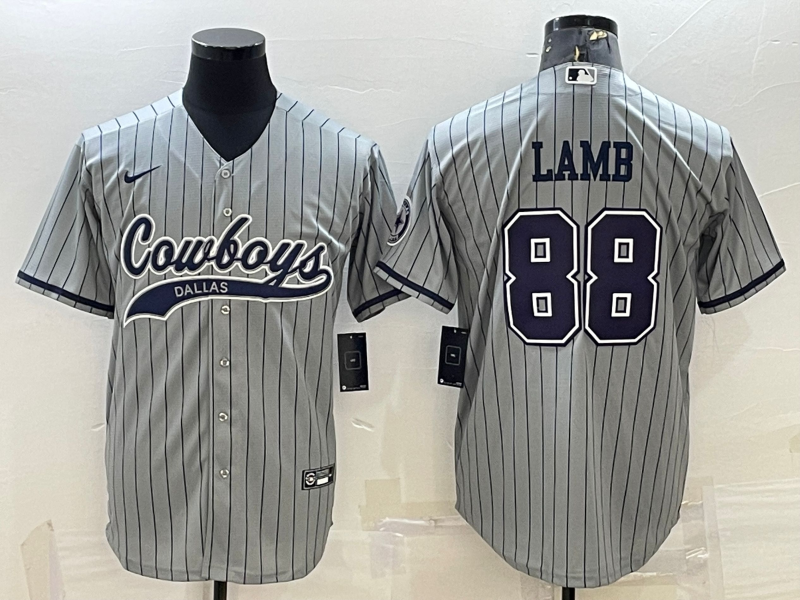 Dallas Cowboys #88 CeeDee Lamb Grey With Patch Cool Base Stitched Baseball Jersey