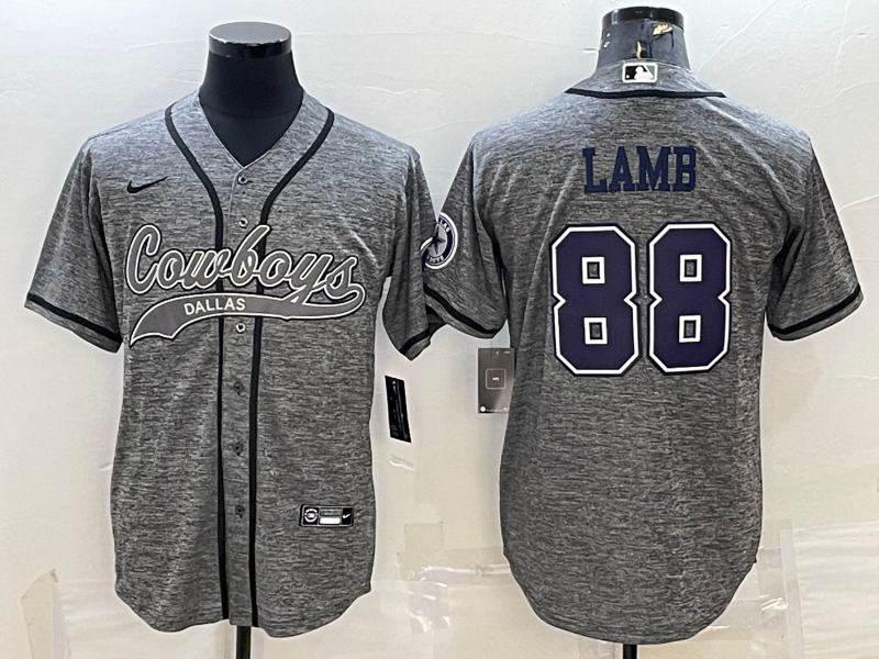 Dallas Cowboys #88 CeeDee Lamb Grey Gridiron With Patch Cool Base Stitched Baseball Jersey